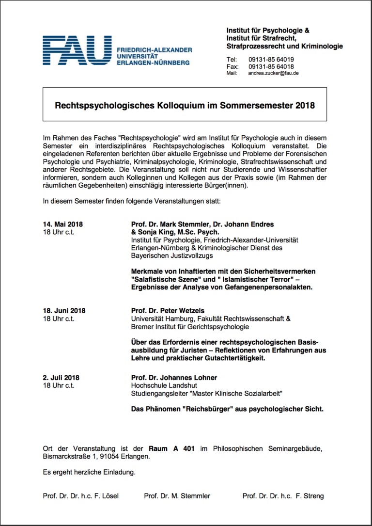 Rechtspsychologisches Kolloquium / Sommersemester 2018