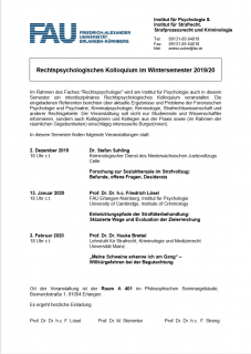 Zum Artikel "Rechtspsychologisches Kolloquium / Wintersemester 2019/2020"