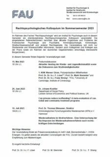 Zum Artikel "Rechtspsychologisches Kolloquium Sommersemester 2023"